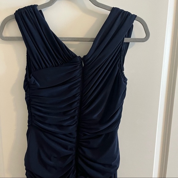 Adrianna Papell Womens Navy Blue Draped Jeweled Tulip Hem Evening Dres… - Picture 7 of 11